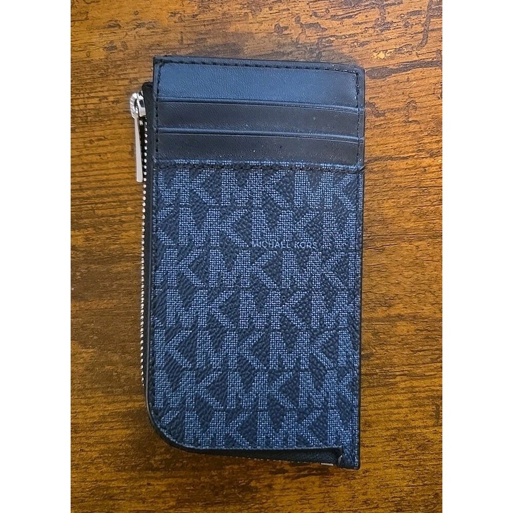 Michael Kors Coin Purse/Wallet MK Signature L Zip Coin Purse PVC Leather GUC